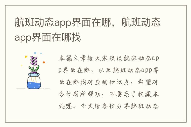 航班動(dòng)態(tài)app界面在哪，航班動(dòng)態(tài)app界面在哪找