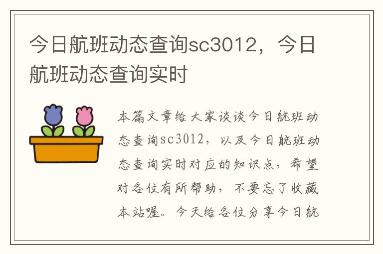 今日航班動態(tài)查詢sc3012，今日航班動態(tài)查詢實時