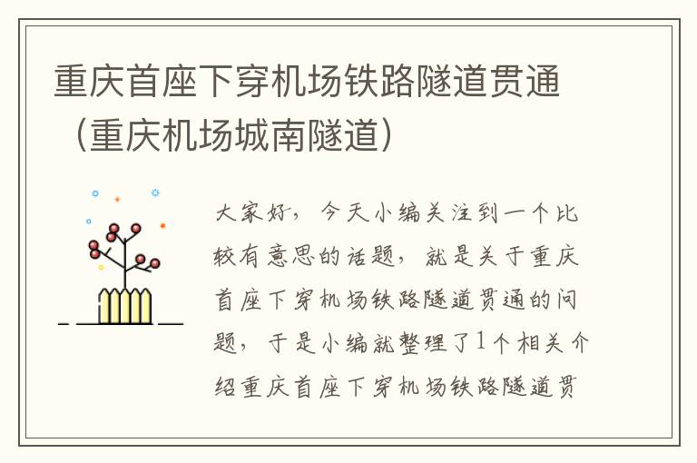 重慶首座下穿機場鐵路隧道貫通（重慶機場城南隧道）