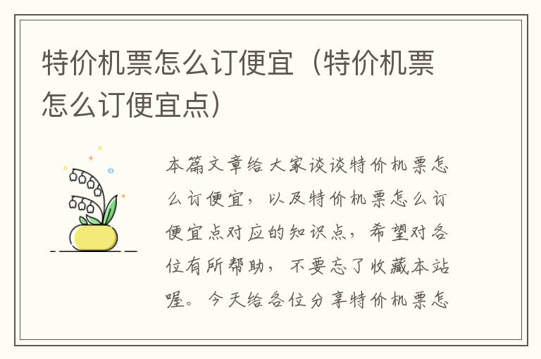 特價機票怎么訂便宜（特價機票怎么訂便宜點）