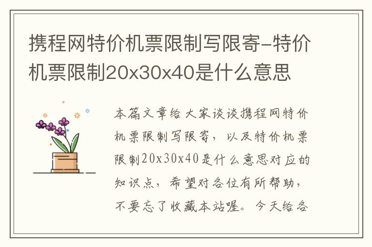 攜程網(wǎng)特價機票限制寫限寄-特價機票限制20x30x40是什么意思