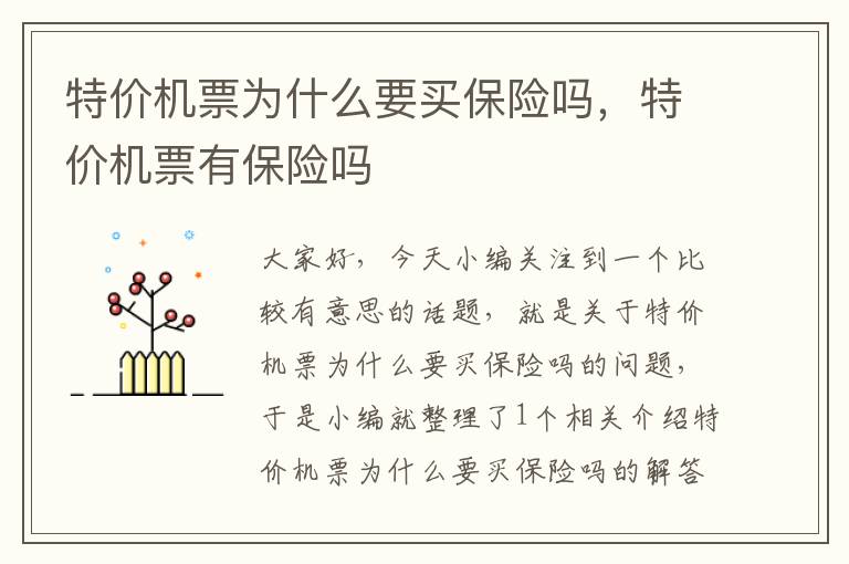 特價機票為什么要買保險嗎，特價機票有保險嗎