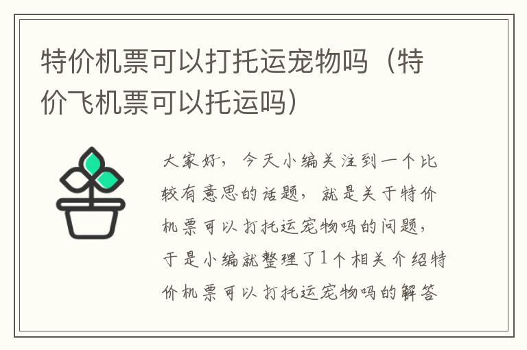 特價機票可以打托運寵物嗎（特價飛機票可以托運嗎）