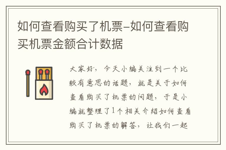 如何查看購買了機票-如何查看購買機票金額合計數(shù)據(jù)