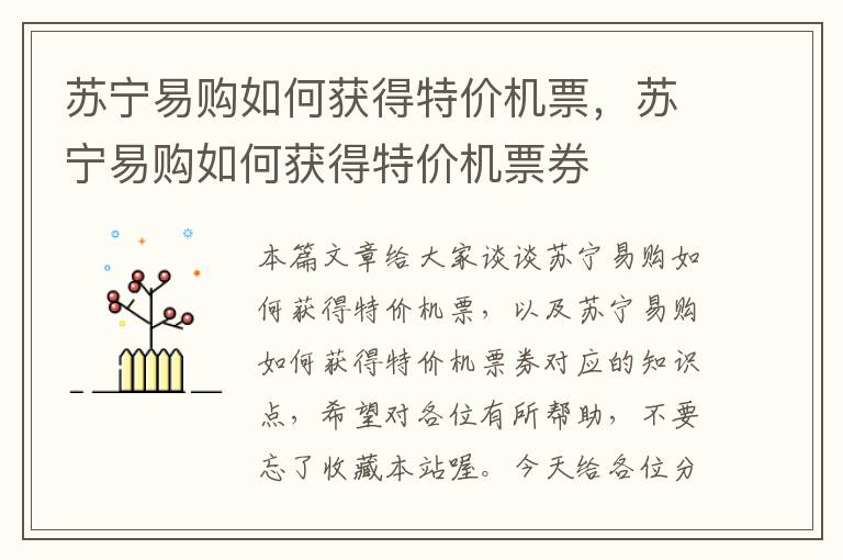 蘇寧易購如何獲得特價機票，蘇寧易購如何獲得特價機票券