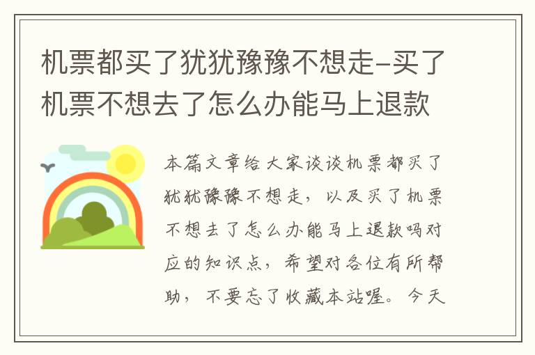 機(jī)票都買(mǎi)了猶猶豫豫不想走-買(mǎi)了機(jī)票不想去了怎么辦能馬上退款嗎