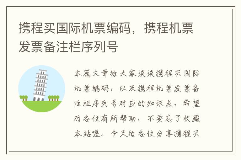 攜程買國際機票編碼，攜程機票發(fā)票備注欄序列號