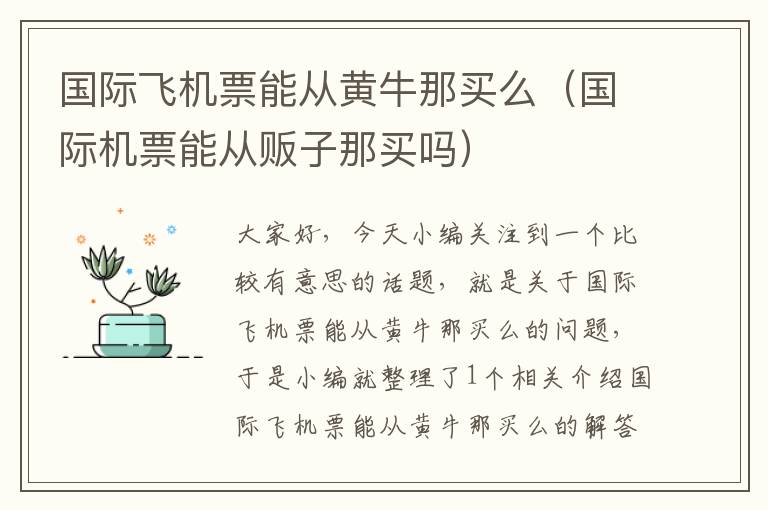 國際飛機(jī)票能從黃牛那買么（國際機(jī)票能從販子那買嗎）