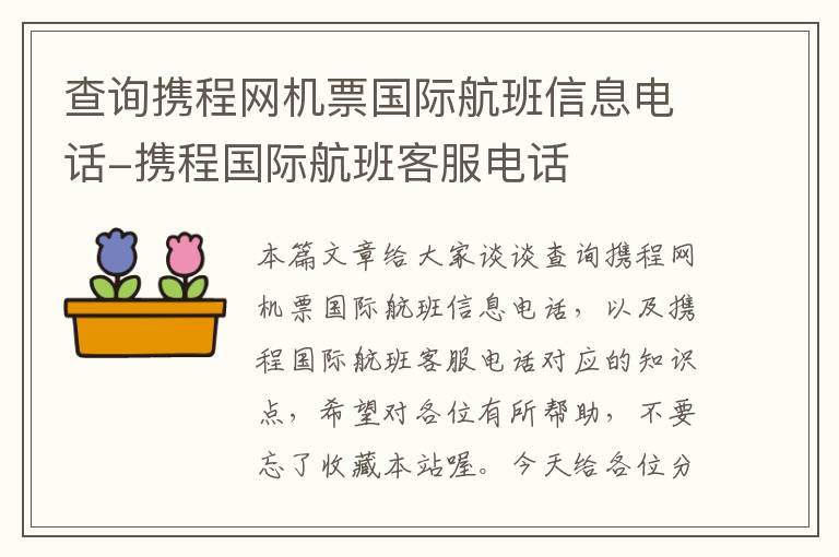 查詢攜程網(wǎng)機(jī)票國際航班信息電話-攜程國際航班客服電話